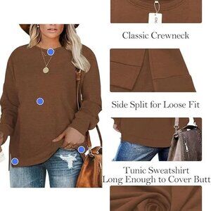 Pullover Sweatshirt Casual Top Side Slit Pullover Shirt  SoftTan Brown Size 18+